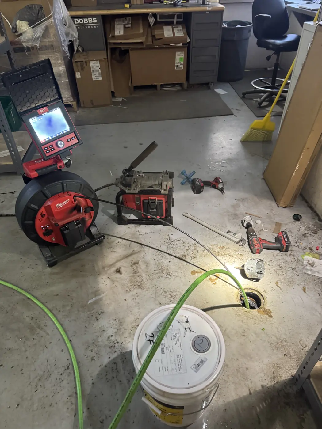 Camera and cable machine on a commercial drain call