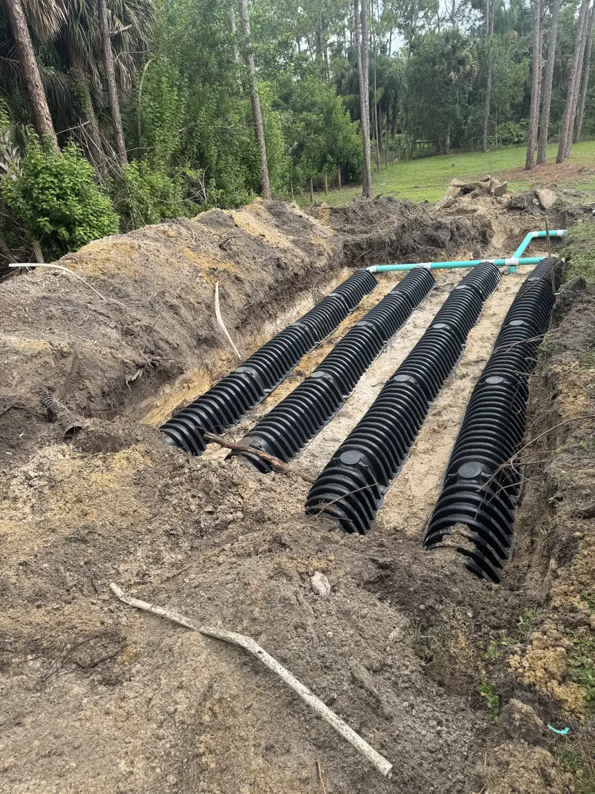 Chamber rows set in a fresh drain field