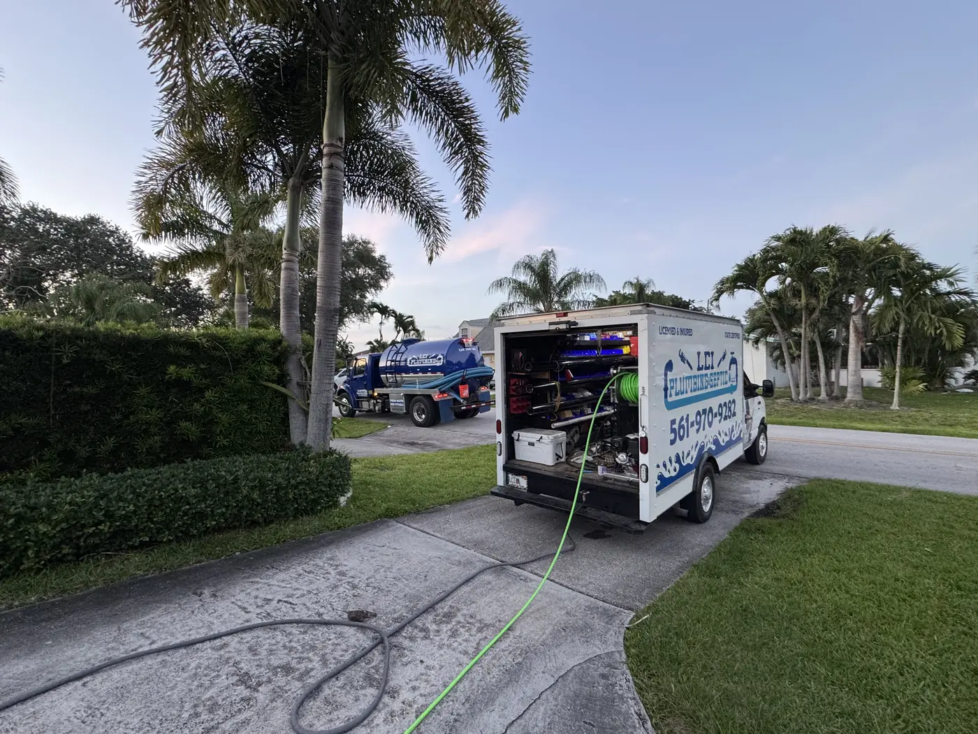 LCI truck set up for hydro-jetting from the driveway
