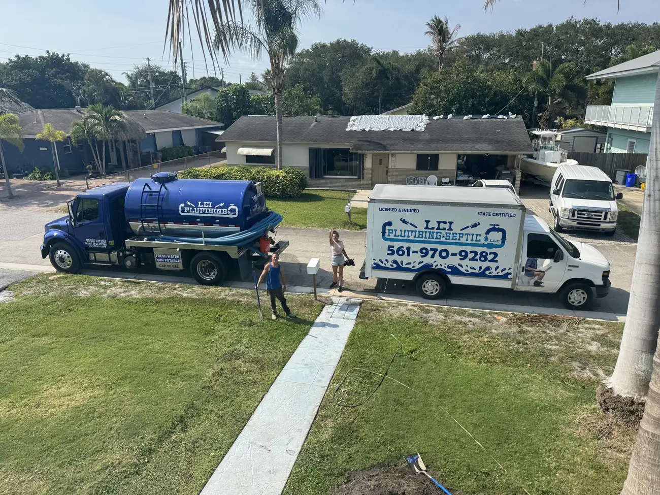 LCI pump truck and service van on a septic call