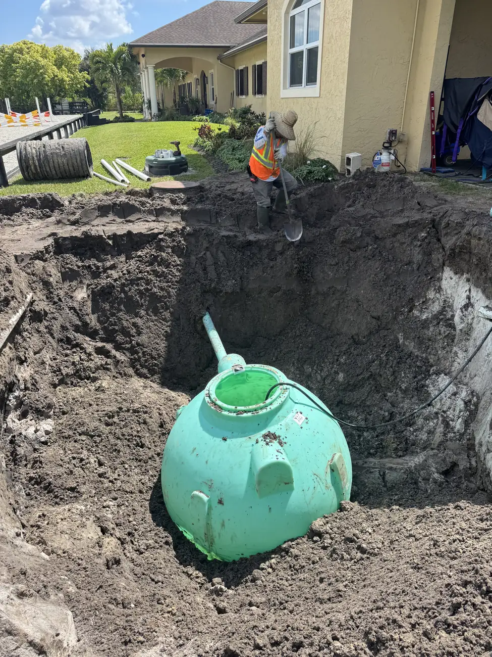 New septic tank set before backfill